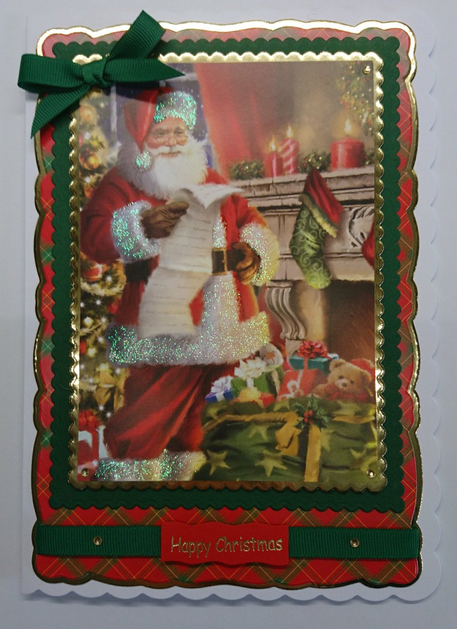 3D Luxury Handmade Christmas Card Santa Fireplace Presents Naughty & Nice List