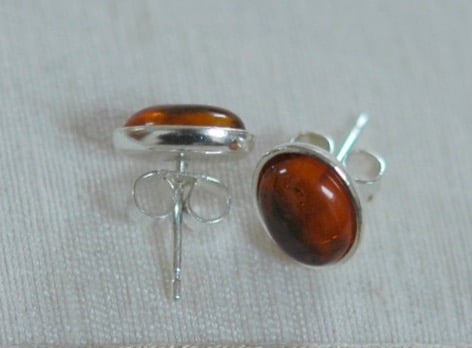Sterling silver and amber oval stud earrings