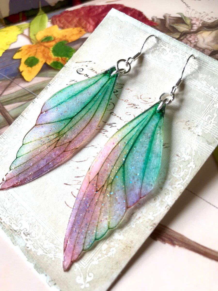 Pastel Coloured Sterling Silver Fairy Wing Earrings Style 3