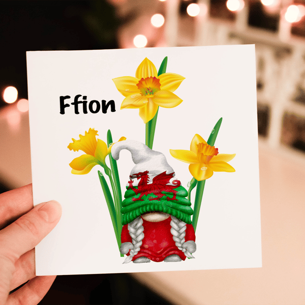 Wales Gnome Daffodil Card, Wales National Flower Card, Custom Card