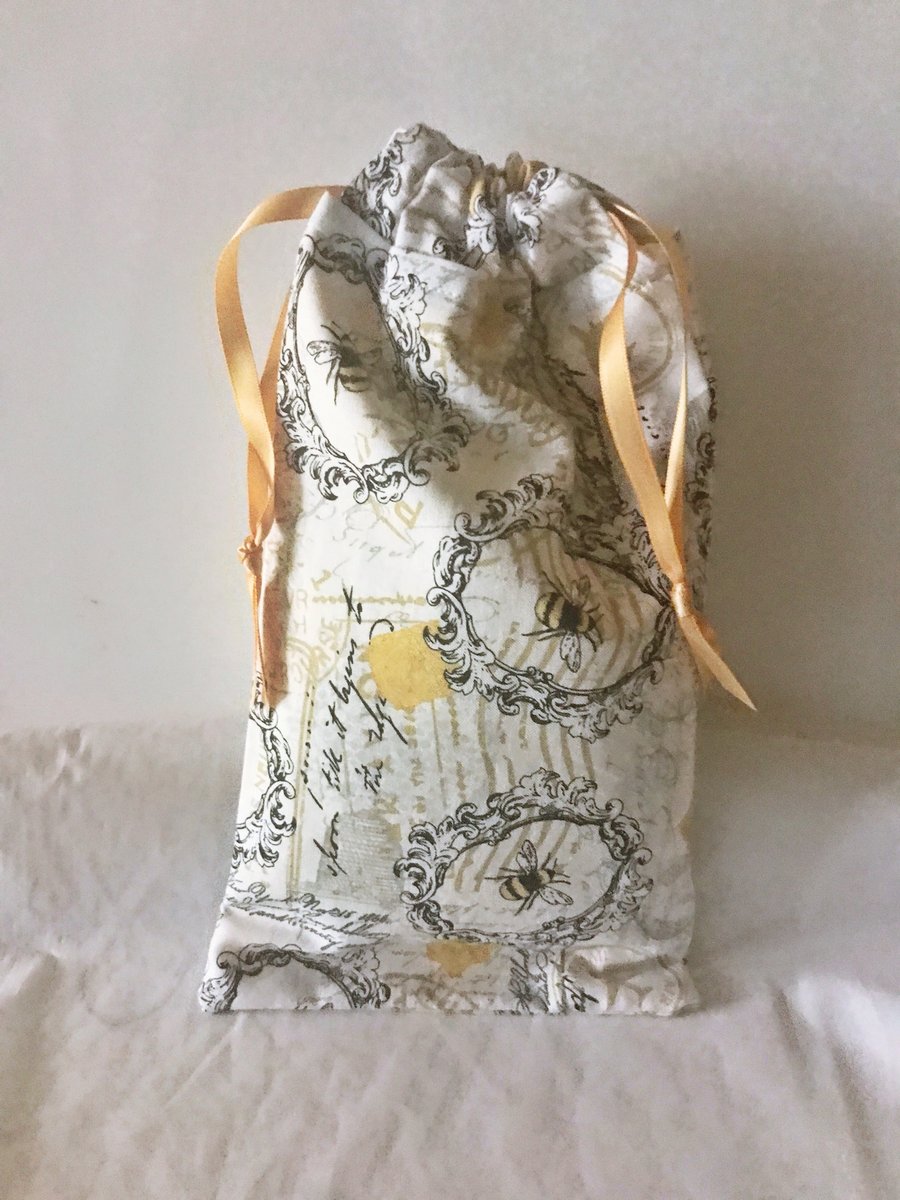 Bees Drawstring Gift Bag, Eco Friendly Reusable Fabric Bag