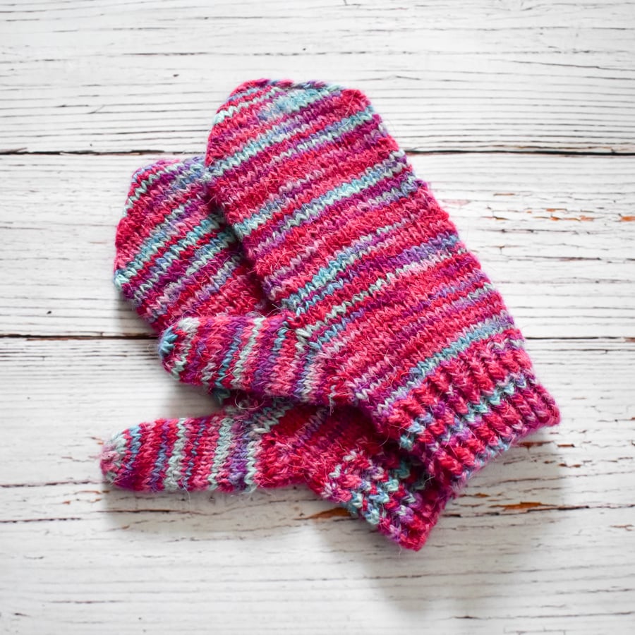 Hand Knitted mittens -  Child - Pink