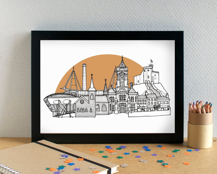 Cardiff Skyline Art Print
