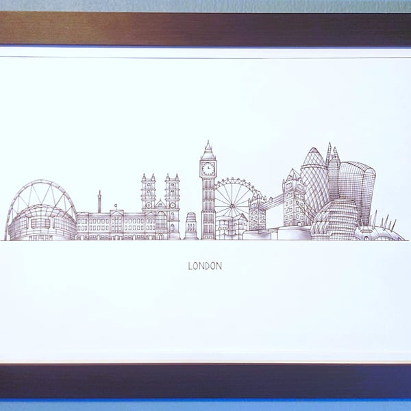 London Cityscape Handmade Unique Framed A3 Print White Border Wallart Gift