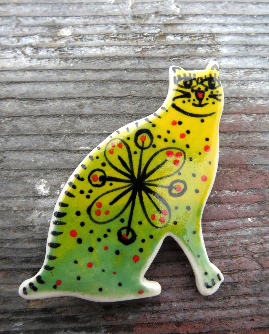 Porcelain Cat Brooch