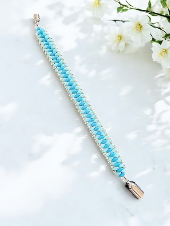 Slim SuperDuo Bracelet - Matte Seafoam & Turquoise