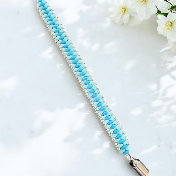 Slim SuperDuo Bracelet - Matte Seafoam & Turquoise