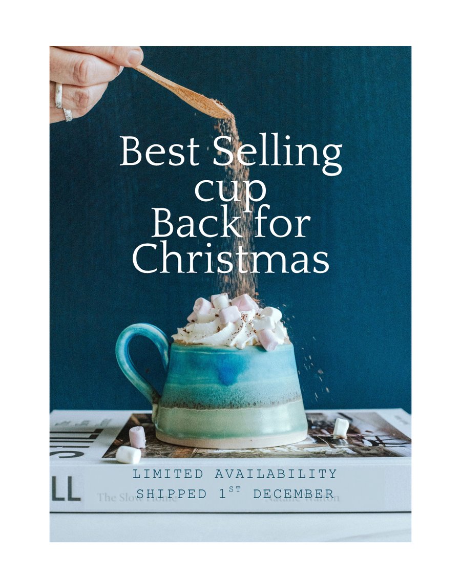 Handmade ceramic Mug, Cup -  decorated in turquoise and blues, sea colours