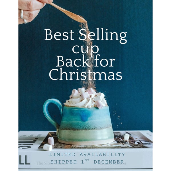 Handmade ceramic Mug, Cup -  decorated in turquoise and blues, sea colours