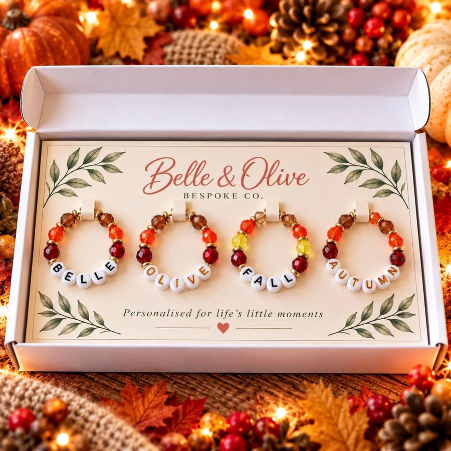 Personalised Autumn Wine Glass Charms - Fall Drink Markers (Set of 4)