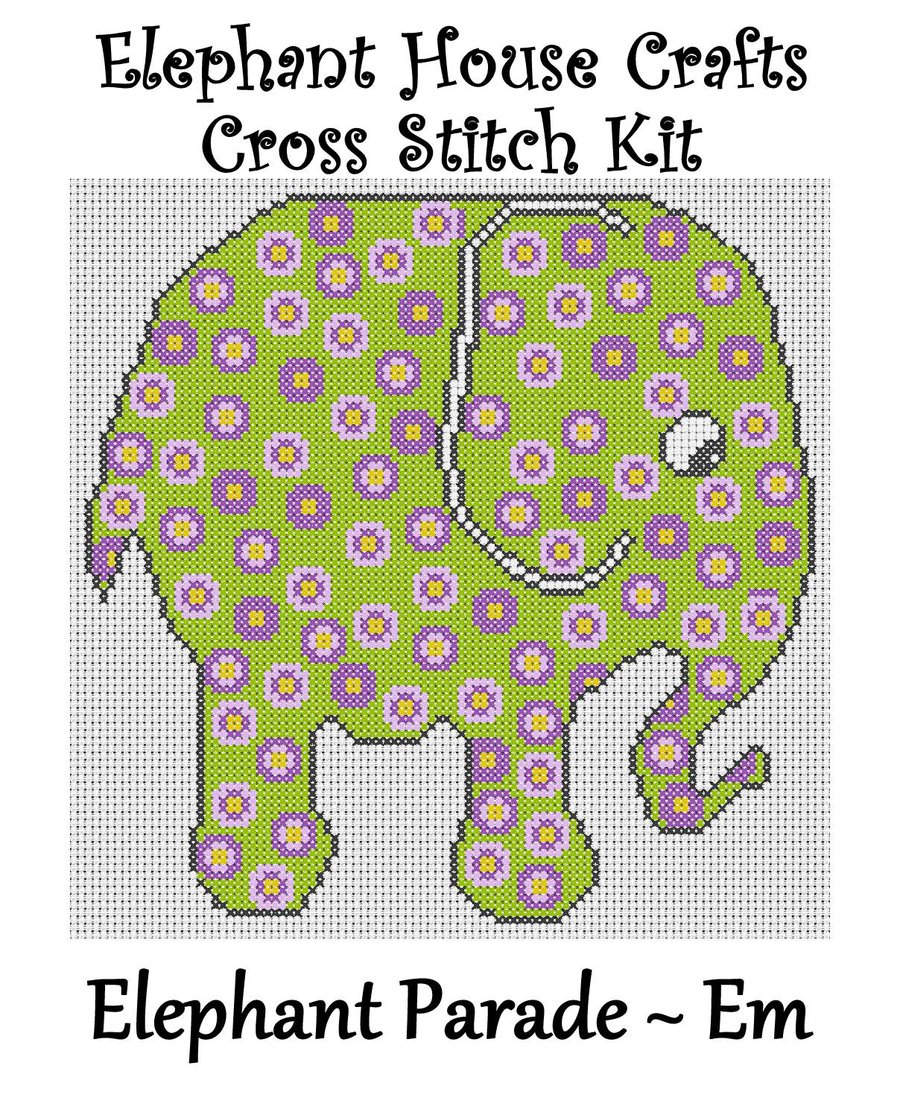 Elephant Parade Cross Stitch Kit Em Size Approx 7" x 7"  14 Count Aida