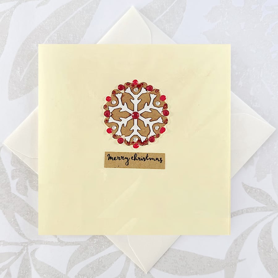 Christmas card - gingerbread snowflake faux rubies diamonds