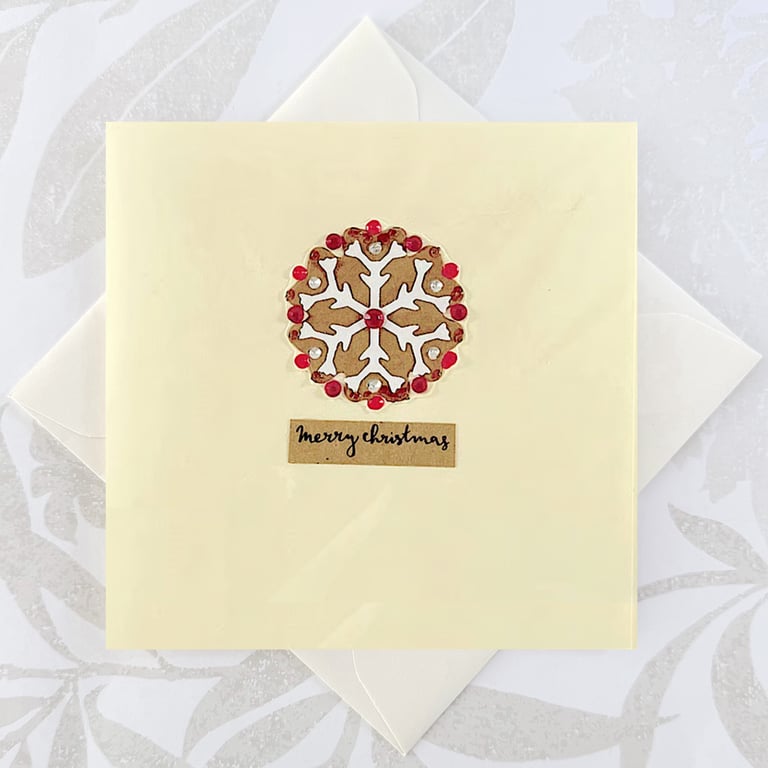 Christmas card - gingerbread snowflake faux rubies diamonds