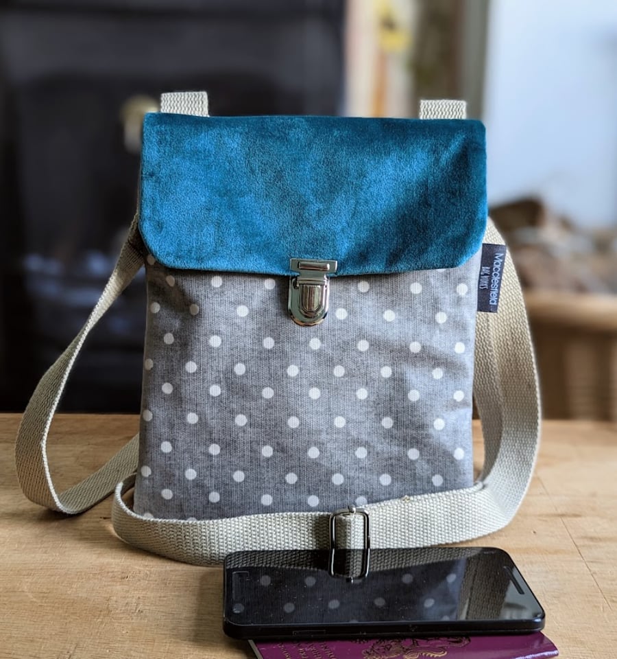 Seconds Sunday Oilcloth and Teal Velvet Cross Body Bag Seconds