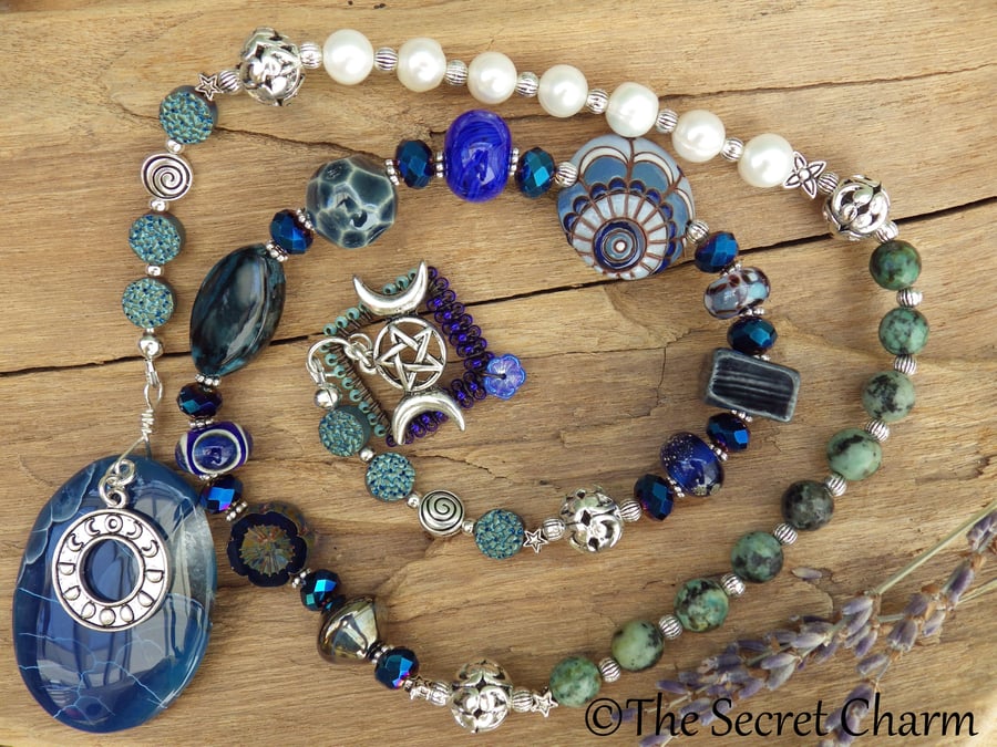 Triple Moon Goddess Prayer Beads, Rosary Beads OOAK