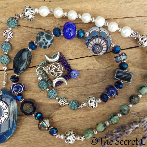 Triple Moon Goddess Prayer Beads, Meditation Beads
