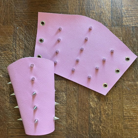 Small Pair - Spiked Bubblegum Cotton Candy Pink Leather Bracers - FREE SHIPPING