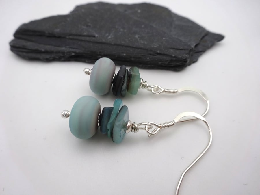 lampwork glass and shell earrings