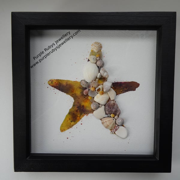 Yellow Purple Tie-Dye Cornish Starfish Sea Glass, Sea Shell Picture P192