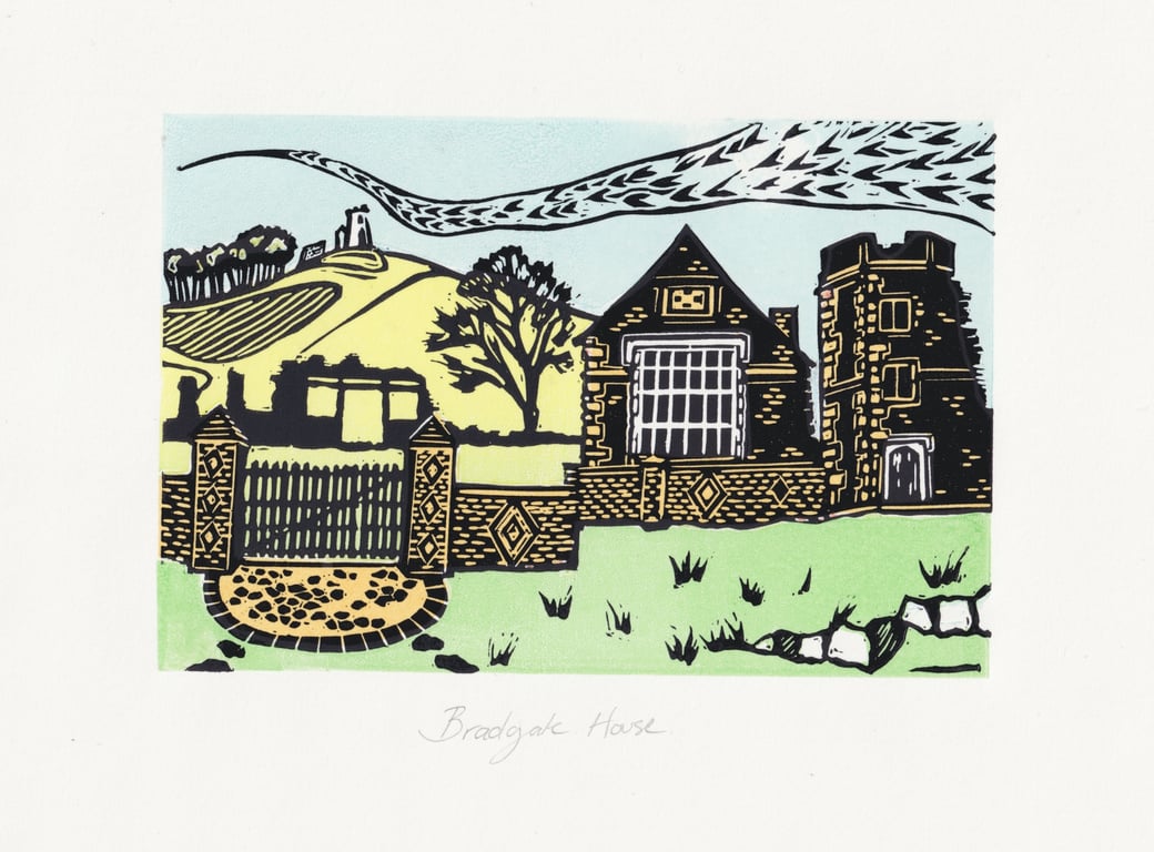 Bradgate Park- Bradgate House Lino Print- Colour
