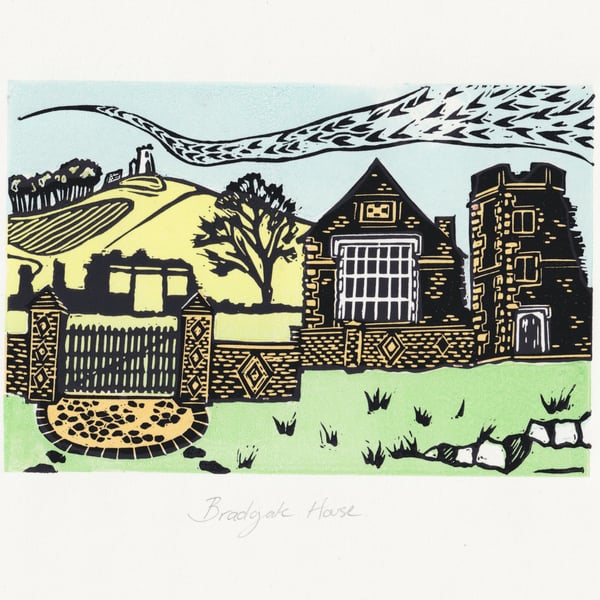 Bradgate Park- Bradgate House Lino Print- Colour