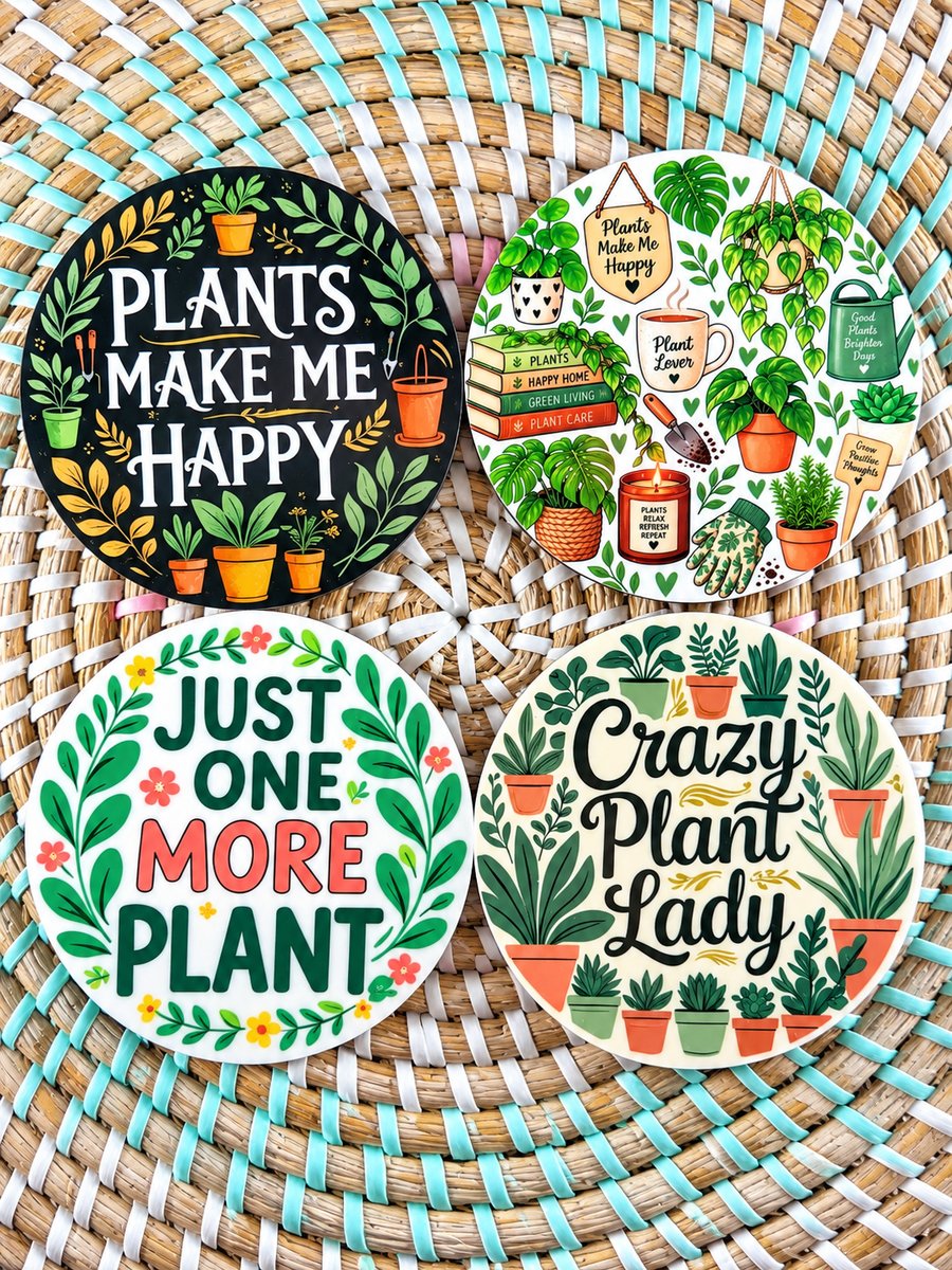 Plant Lover Coaster Set – Set of 4 Botanical Wooden Coasters – Houseplant Gift