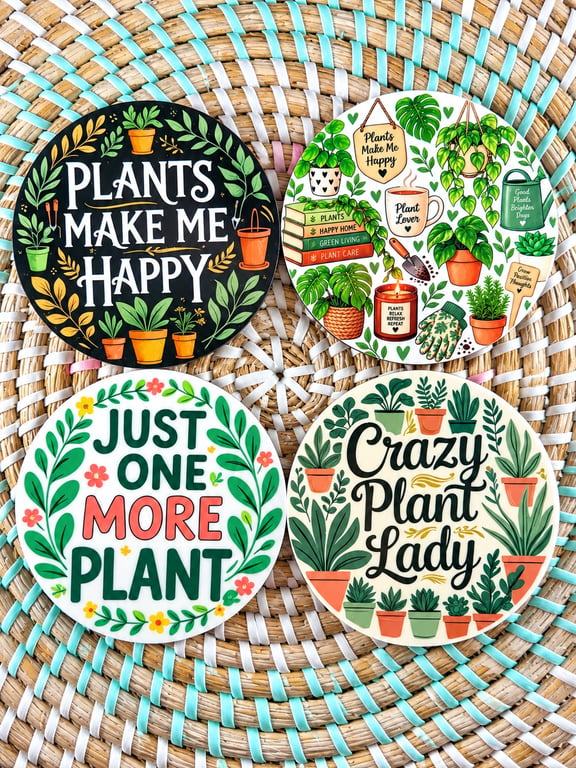 Plant Lover Coaster Set – Set of 4 Botanical Wooden Coasters – Houseplant Gift
