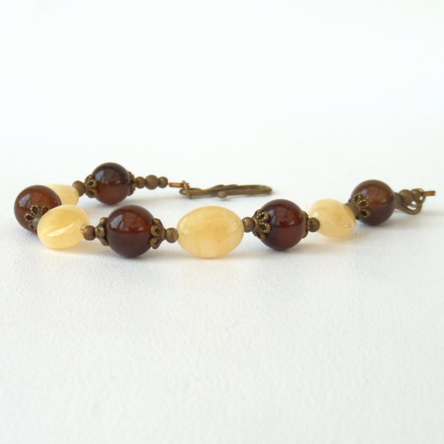 Honey quartz and brown agate bracelet