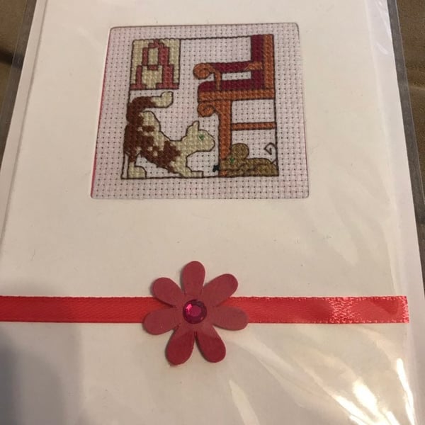Cross stitched letter A card, any occasion Cross Stitched card