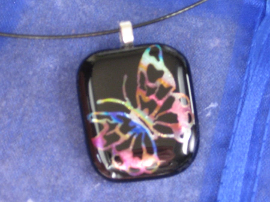 Unique fused dichroic glass pendant necklace