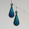 Teardrop earrings in blue enamel on copper 151