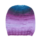 Hand Knitted Baby Hat in Purple and Blue Self-Striping Yarn, Beanie for Winter