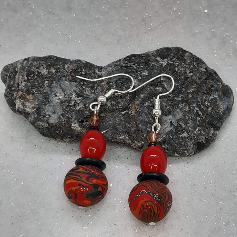 Colourful polymer clay dangly earrings