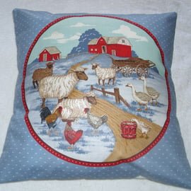 On the Farm sheep, hens and geese cushion