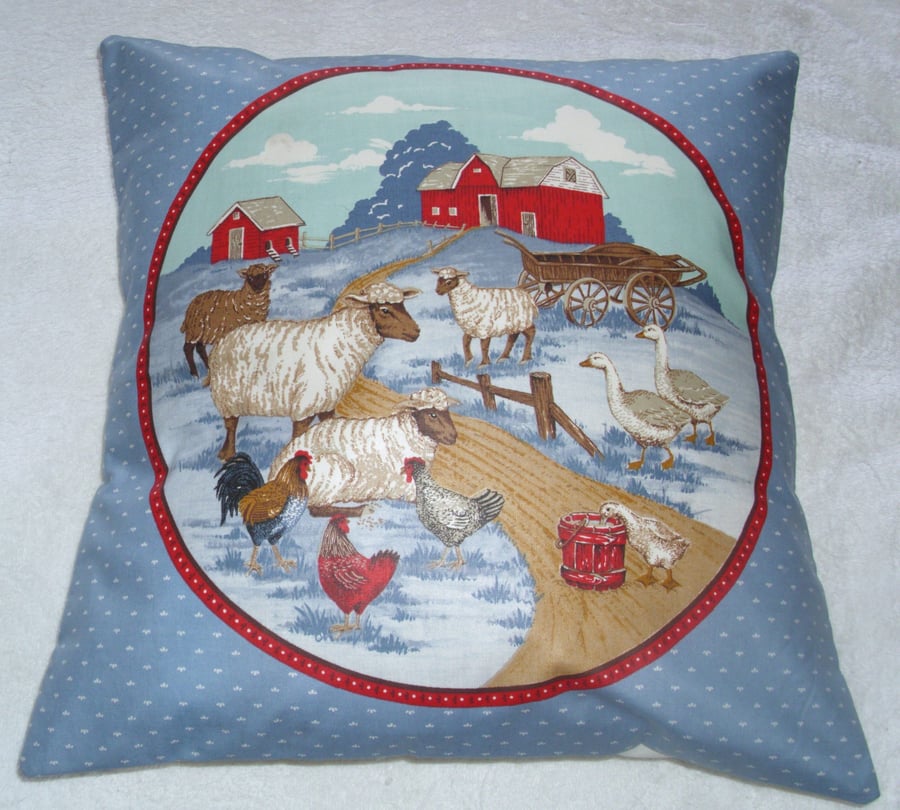 On the Farm sheep, hens and geese cushion