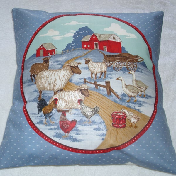 On the Farm sheep, hens and geese cushion