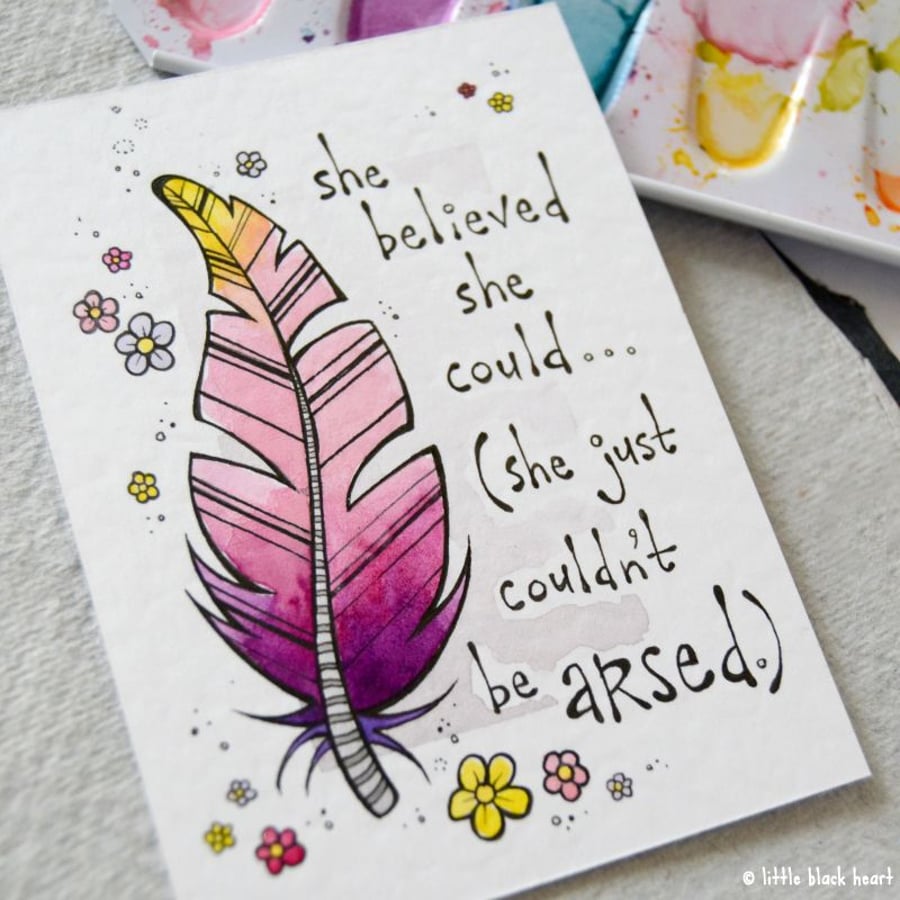 motivational quote - can't be arsed - original aceo