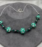 Cream and emerald green lampwork glass Swarovski Crystal and haematite necklace - Image 1