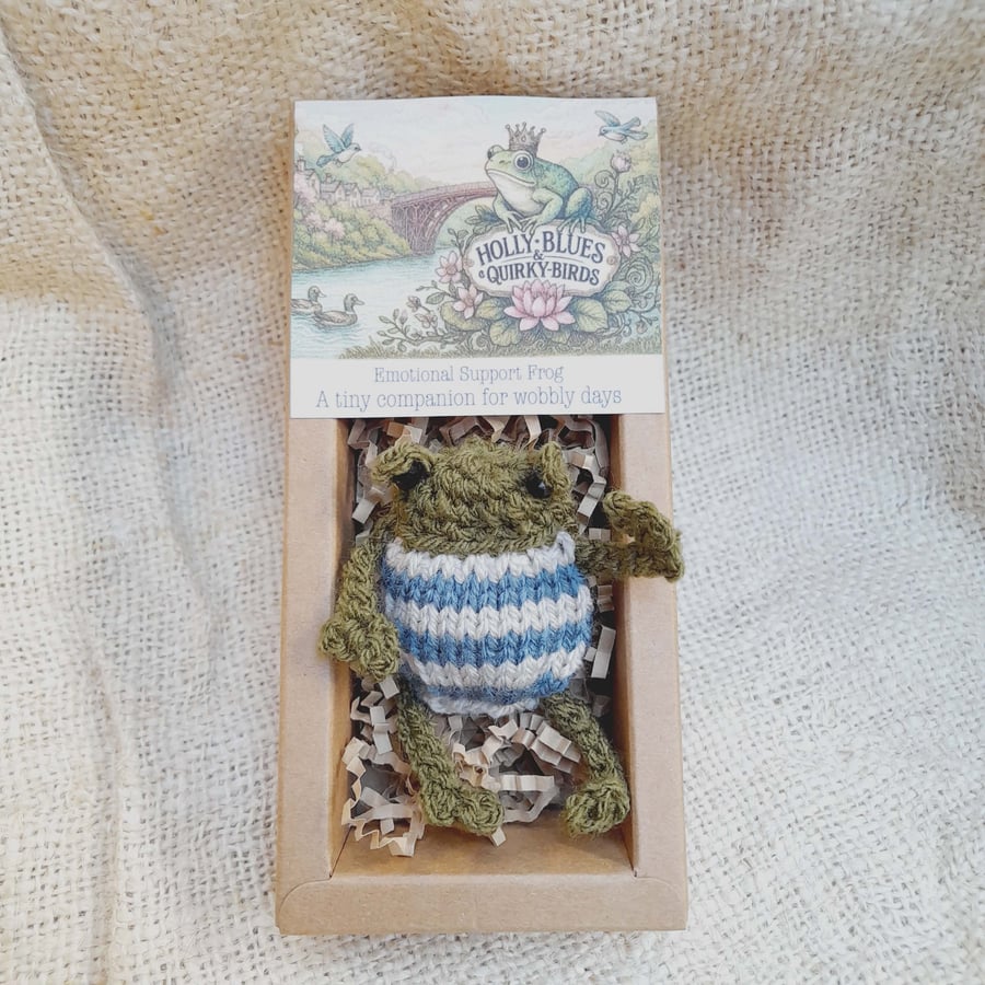Emotional Support Frog in Gift Box Handknitted Comfort Companion Thoughtful Gift