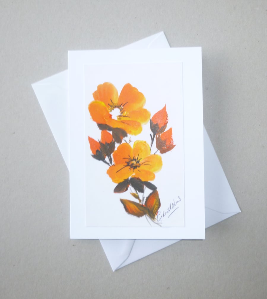original art hand painted floral greetings card ( ref FA 332 L5 )