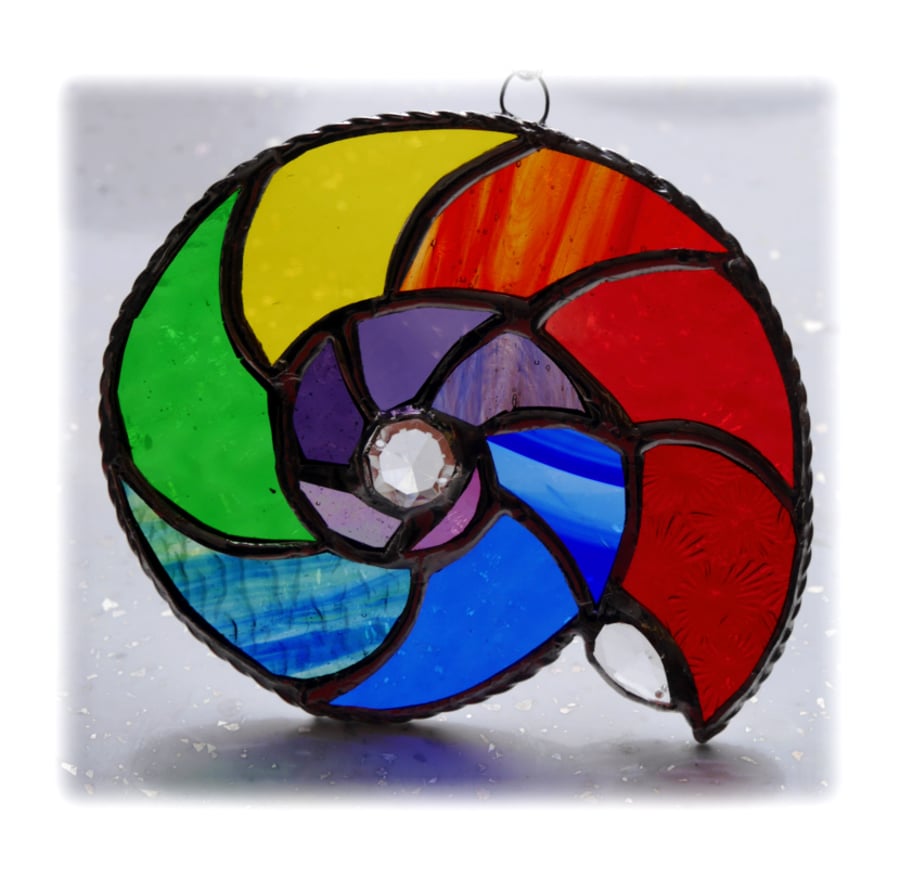 Ammonite Stained Glass Suncatcher Rainbow 013