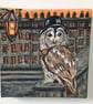 Tawny owl with his Bowler hat and walking cane Original Painting - Image 2