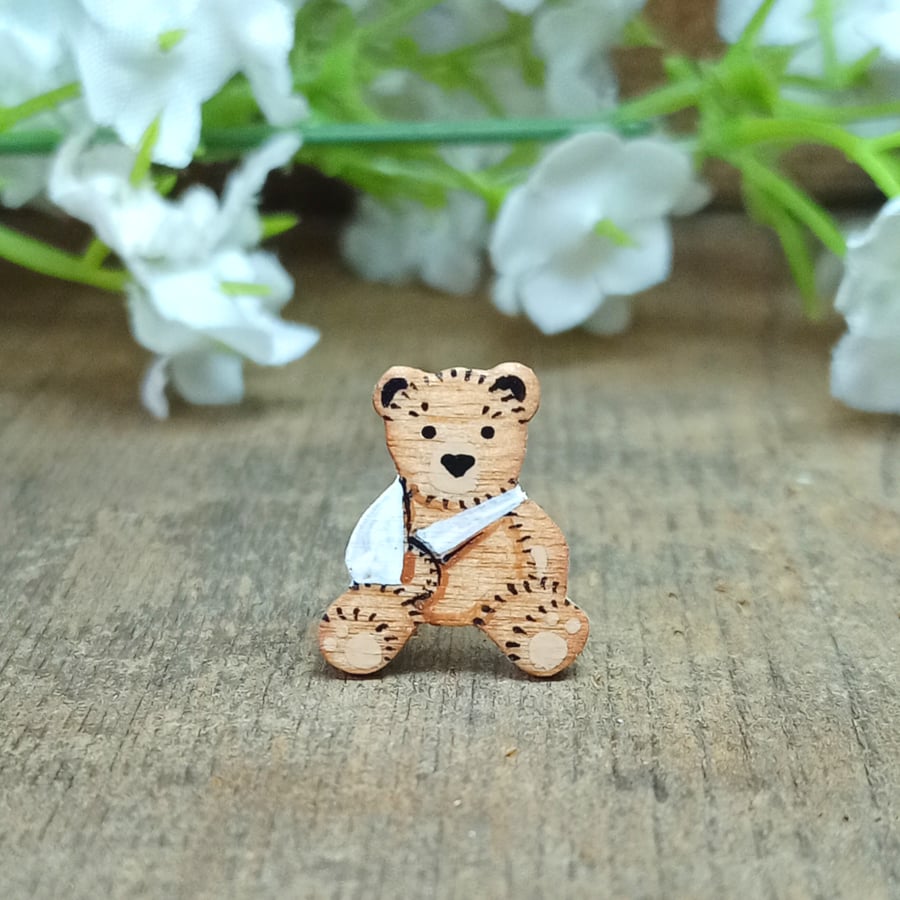 Get Well Soon Gift, Handmade Tiny Broken Arm Teddy Bear Pin, Broken Arm Gift