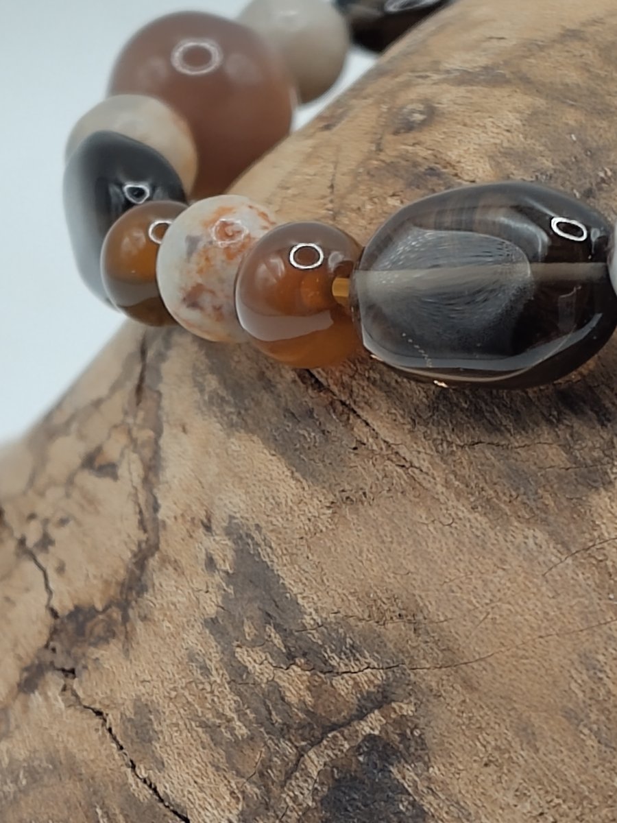 CoCo. Smoky Quartz Botswana Agate and Maifanite Stone Bracelet by BDS.