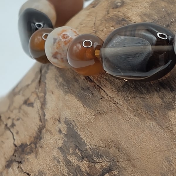 CoCo. Smoky Quartz Botswana Agate and Maifanite Stone Bracelet by BDS.