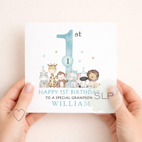 Personalised 1st Birthday Grandson Card Safari First Birthday Card Granddaughter