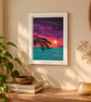 Tropical Sunset Original Painting – Colourful Seascape with Palm Trees - Image 2