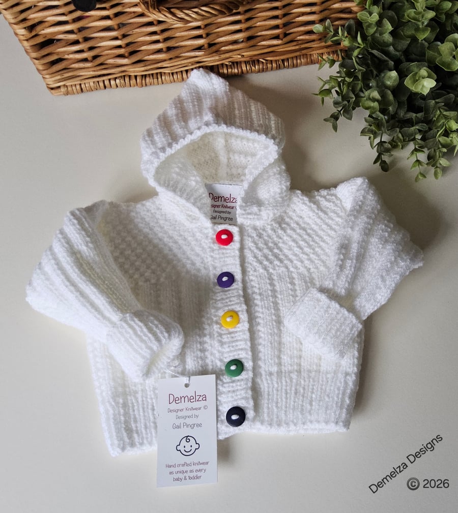 Baby  Hand Knitted Textured Hoodie Jacket  0-3 months size