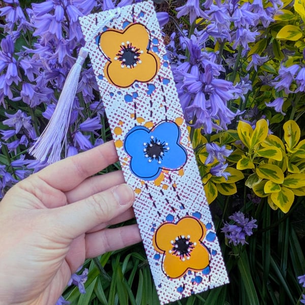 Floral Bookmark with tassel tactile 3d poppy