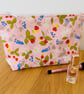 Make up bag, small toiletry bag, water resistant lining, pink floral pattern - Image 1